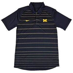 Nike Michigan U of M Performance Polo Shirt Men's Size SMALL Navy Blue Stripe‎